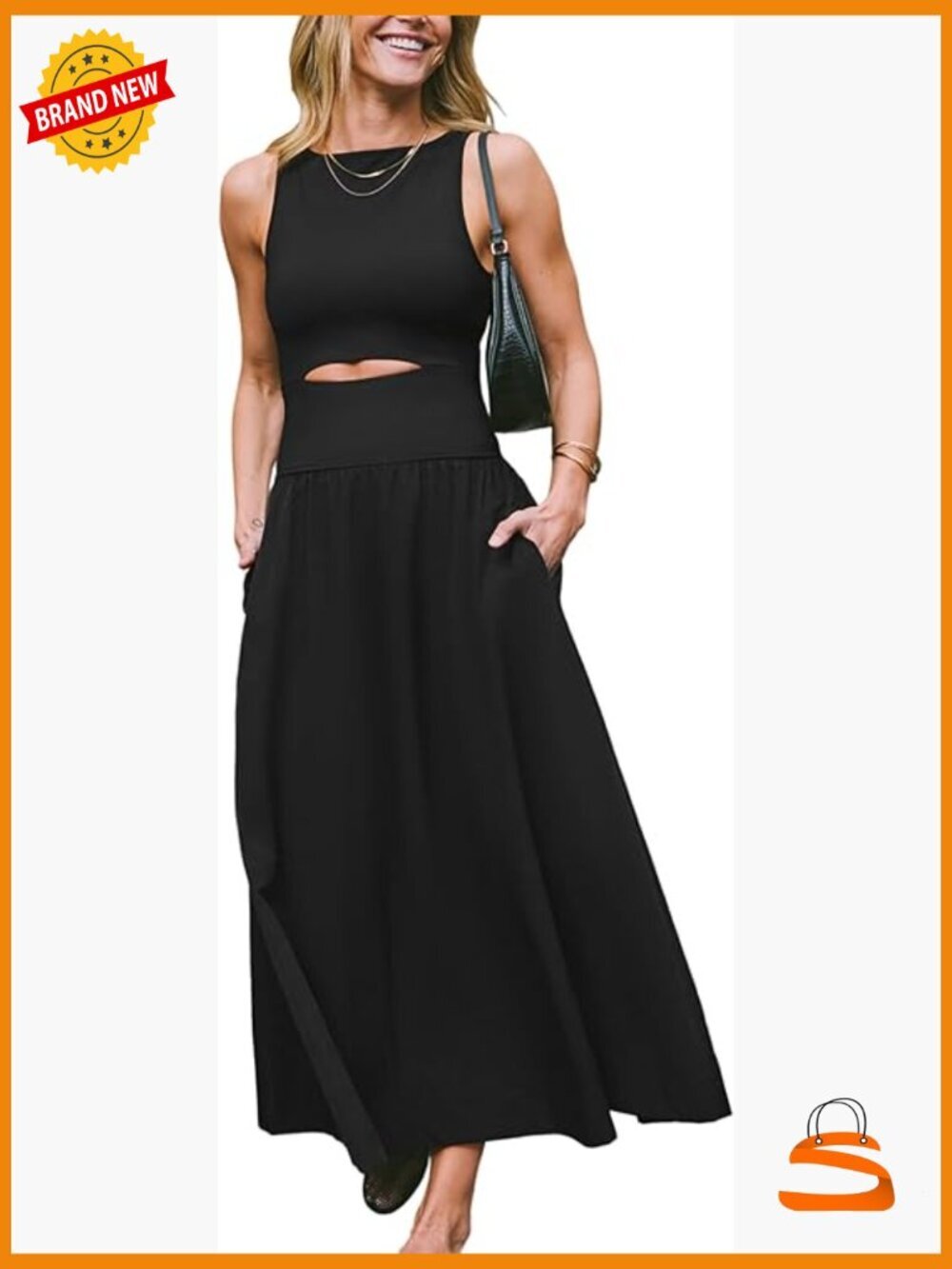 Sleeveless Cutout Maxi Dress with Pockets A-Line